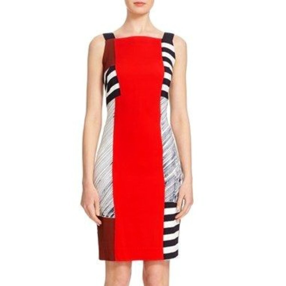 MILLY Dress Abstract Lou Lou Color Block Sheath Dress Sleeveless Modern Minimal
